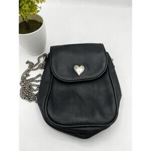 Vintage Esprit Black Mini Crossbody Bag Silver Heart Logo Chain Strap 90s